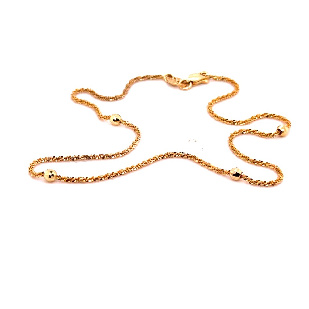 Eterna Gold 14k Yellow Gold Popcorn Chain Anklet 11 Inch 2.4g Diamond Cut Beads